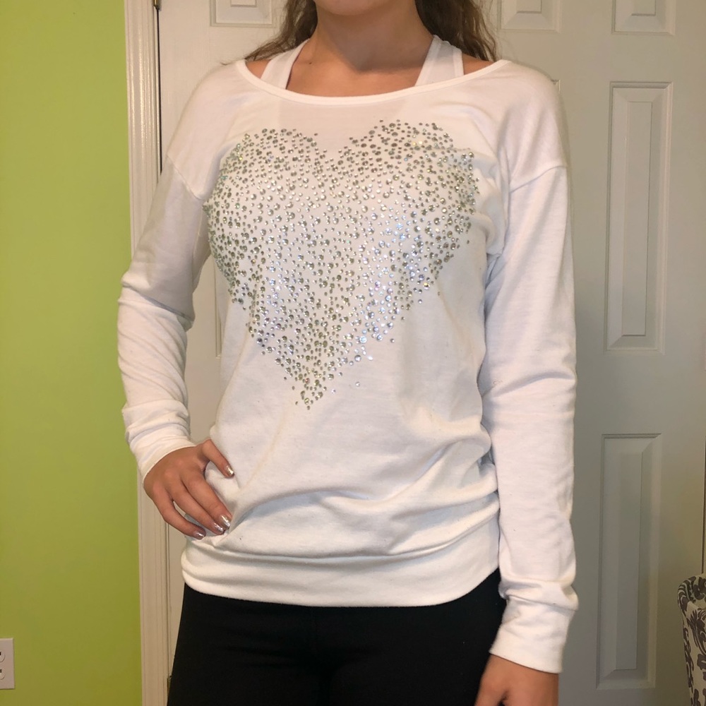 Charlotte Russe XS Bling Heart Long-sleeve